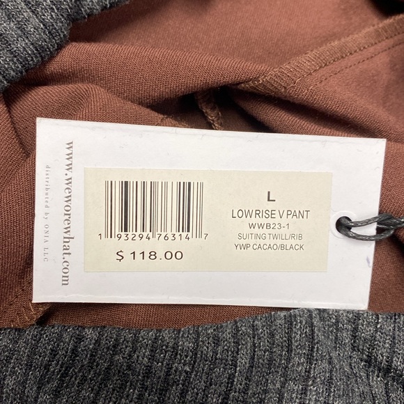 WeWoreWhat Low Rise Suiting Twill V Pant Ribbed Cacao Large NWT - Picture 12 of 15